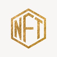 NFT cryptocurrency icon, gold illustration vector