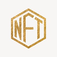 NFT cryptocurrency icon, gold illustration psd