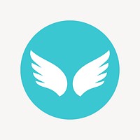 Blue wings icon, flat graphic psd