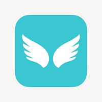 Blue wings icon, flat graphic psd