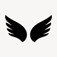 Black wing icon, flat graphic psd