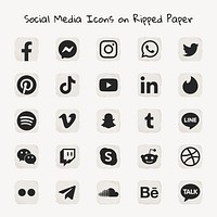 Popular social media icons vector set in ripped paper design with Facebook, Instagram, Twitter, TikTok, YouTube etc. 13 MAY 2022 - BANGKOK, THAILAND