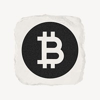 Bitcoin cryptocurrency icon, ripped paper design vector