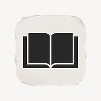 Open book, education icon, ripped paper design