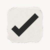 Check mark icon, ripped paper design psd