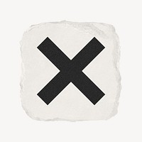 X mark icon, ripped paper design psd