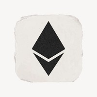 Ethereum cryptocurrency icon, ripped paper design vector