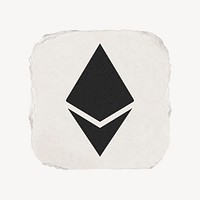 Ethereum cryptocurrency icon, ripped paper design