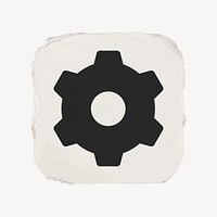 Cog, settings icon, ripped paper design psd