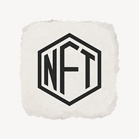 NFT cryptocurrency icon, ripped paper design psd