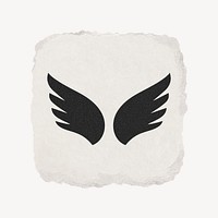 Wings icon, ripped paper design psd