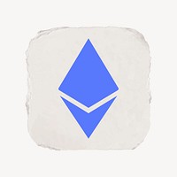 Ethereum cryptocurrency icon, ripped paper design vector