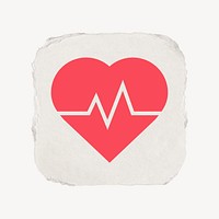 Heartbeat, health icon, ripped paper design psd