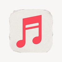 Music note app icon, ripped paper design psd