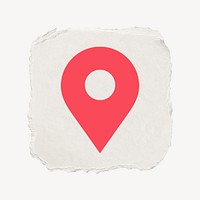 Location pin icon, ripped paper design psd