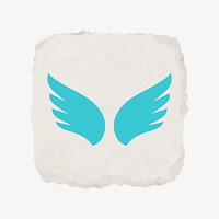 Blue wings icon, ripped paper design psd