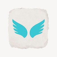 Blue wings icon, ripped paper design vector