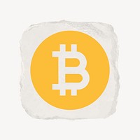 Bitcoin cryptocurrency icon, ripped paper design vector