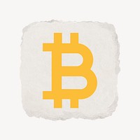 Bitcoin cryptocurrency icon, ripped paper design psd