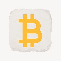 Bitcoin cryptocurrency icon, ripped paper design vector