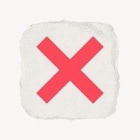 X mark icon, ripped paper design