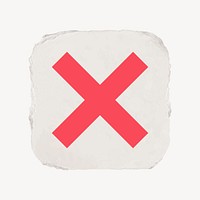 X mark icon, ripped paper design vector