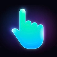 Pointing hand icon, neon glow design vector