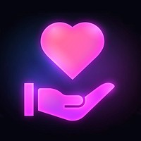 Hand presenting heart icon, neon glow design vector