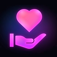 Hand presenting heart icon, neon glow design  psd