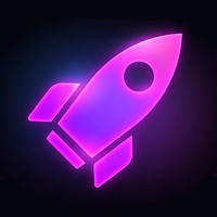 Rocket icon, neon glow design vector