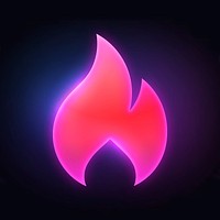 Flame icon, neon glow design vector