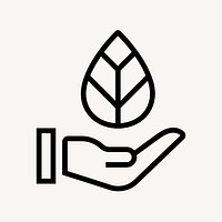 Hand presenting leaf icon, line art illustration  psd