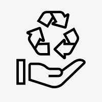 Recycle hand icon, line art illustration vector