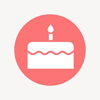 Birthday cake icon badge, flat circle design vector