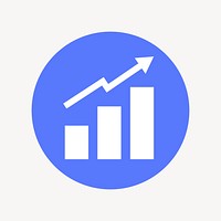 Growing bar charts icon badge, flat circle design vector