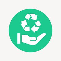 Recycle hand icon badge, flat circle design vector