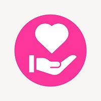 Hand presenting heart icon badge, flat circle design vector