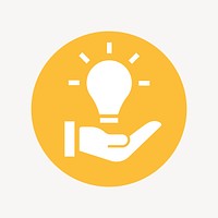 Light bulb hand icon badge, flat circle design vector