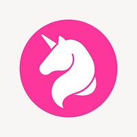 Unicorn icon badge, flat circle design vector