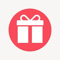 Gift box, reward icon badge, flat circle design vector