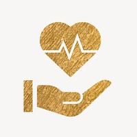 Heartbeat hand gold icon, glittery design vector