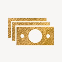 Dollar bills gold icon, glittery design vector