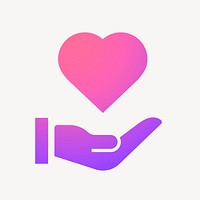 Hand presenting heart icon, gradient design  psd