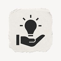 Light bulb hand icon, ripped paper design  psd