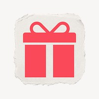 Gift box, reward icon, ripped paper design  psd