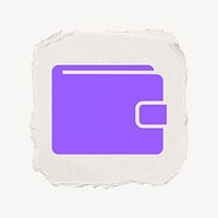 Wallet payment icon, ripped paper design  psd