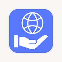 Hand presenting globe icon, flat square design vector