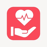 Heartbeat hand icon, flat square design vector