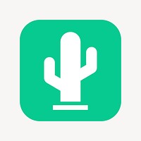 Cactus icon, flat square design  psd
