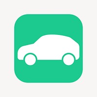 EV car icon, flat square design vector